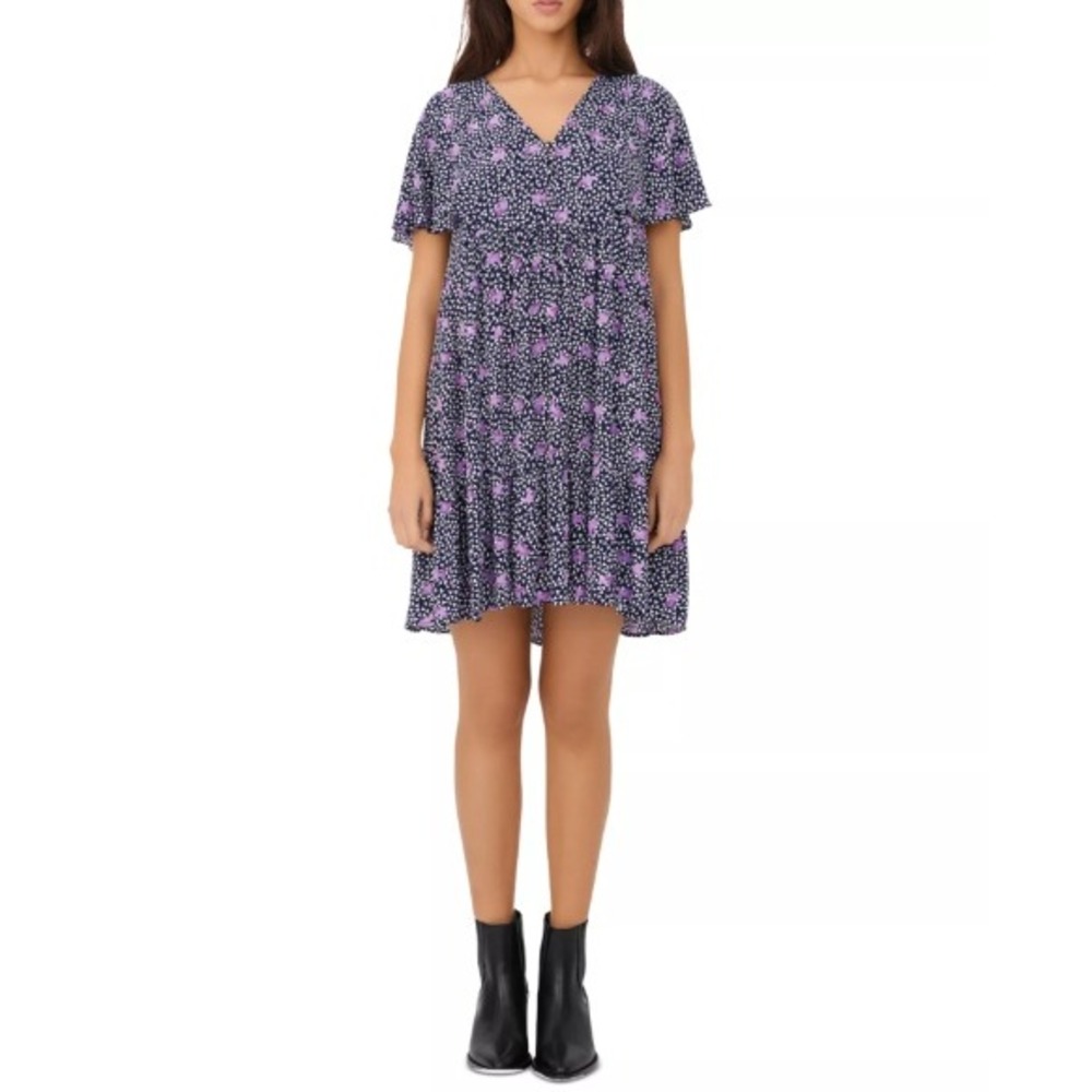 Maje Blue Purple Floral Mini Dress Size Small 36 Navy Flouncy Cottagecore